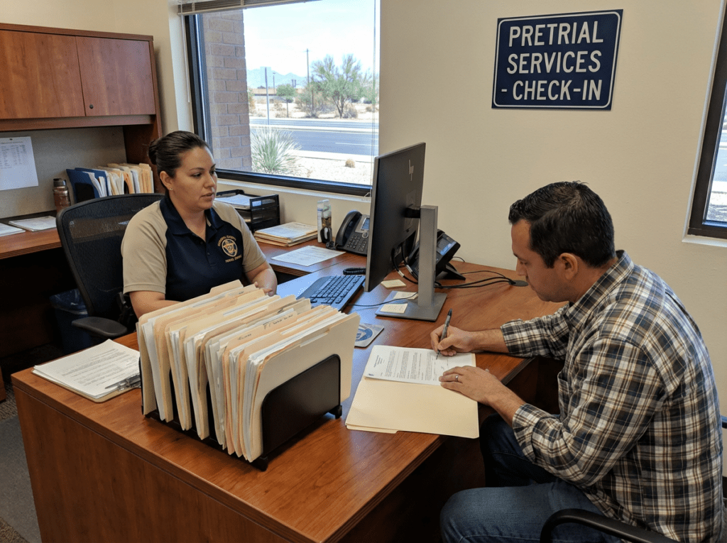 Pretrial services supervise released defendants.